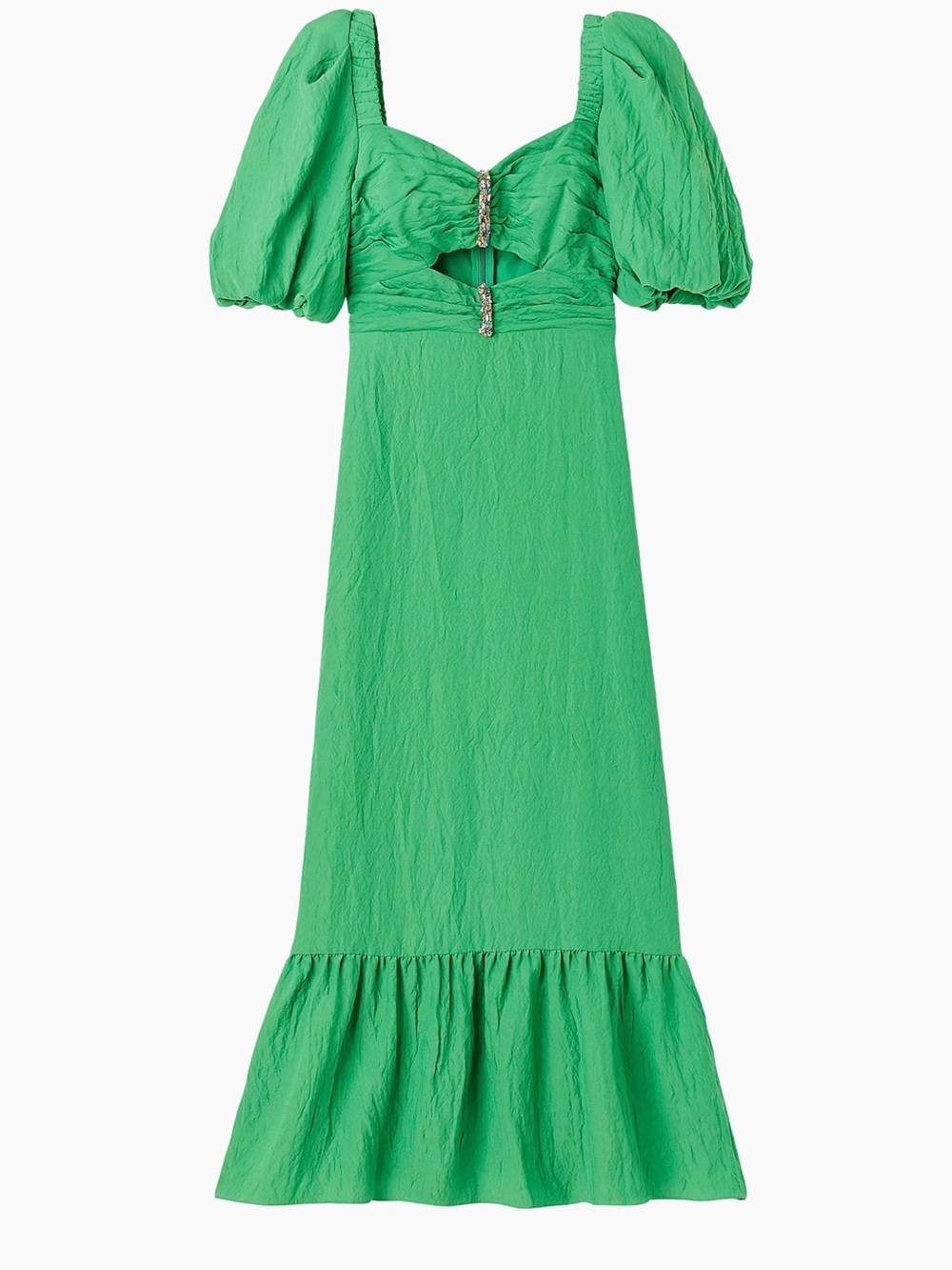 SOLD OUT Sandro Emerald Green Midi Dress with Multicolored Gem Trim